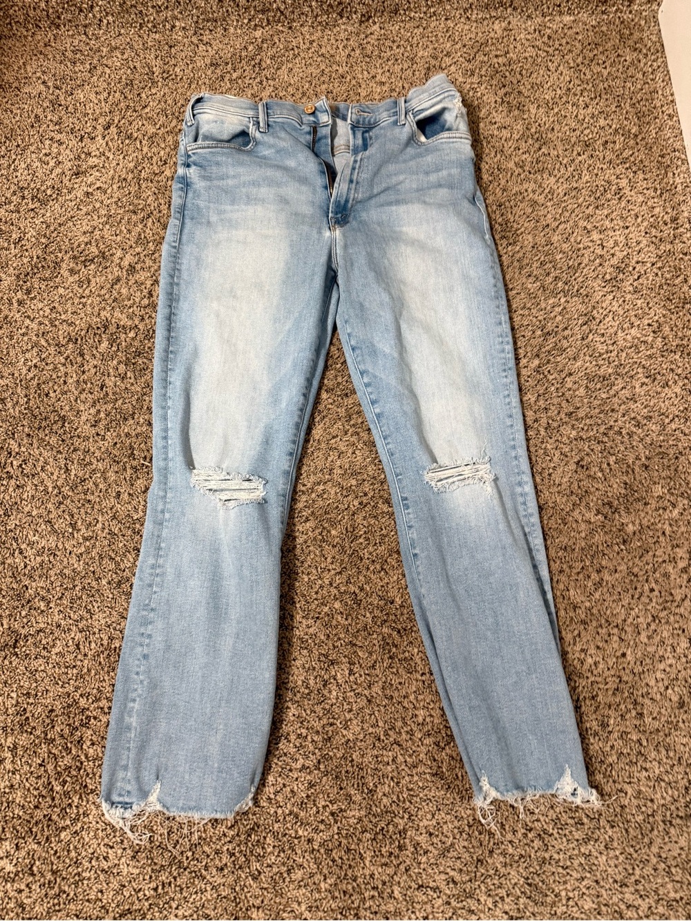 MOTHER Light Wash Straight-Leg Jeans with Knee Rips